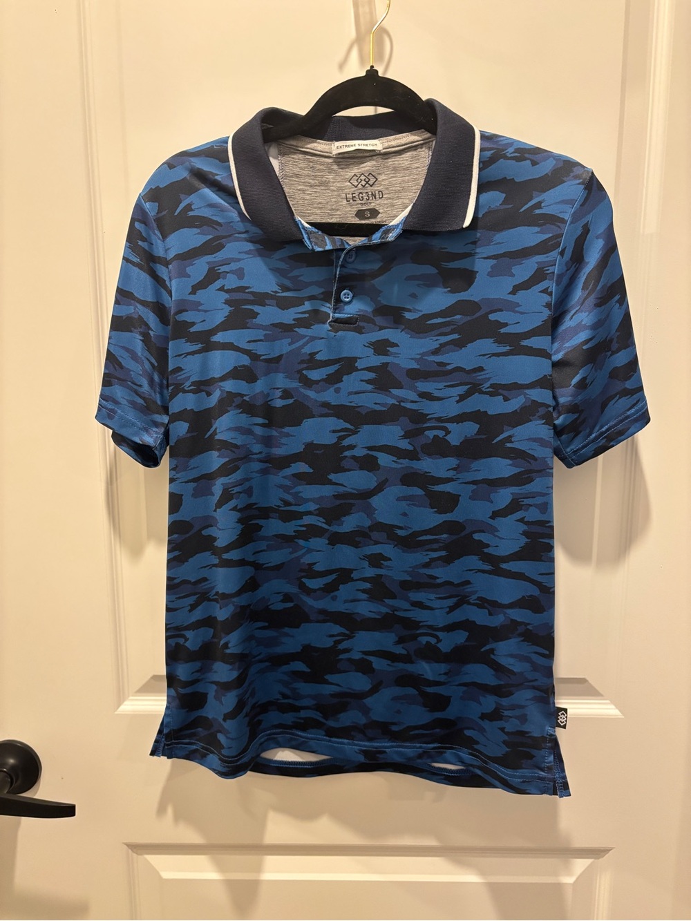 Blue Camouflage Golf Polo with Contrast Collar